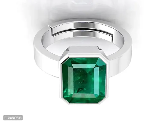 Sidharth Gems Certified Natural 12.00 Carat Zambian Emerald Panna Silver Plated Astrological Purpose Adjustable Ring for Women's and Men's-thumb4