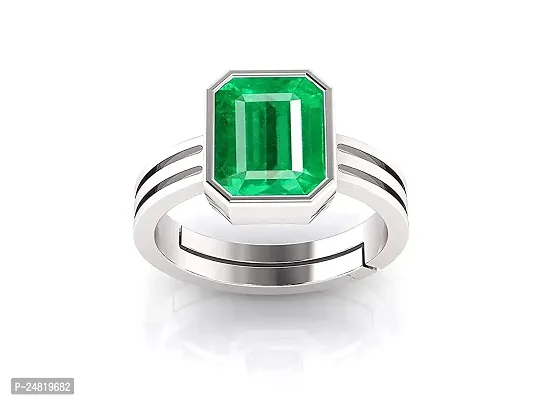 Certified Natural 15.25 Ratti 14.00 Carat Zambian Emerald Panna Silver Plated Astrological Purpose Adjustable Ring for Women's and Men's