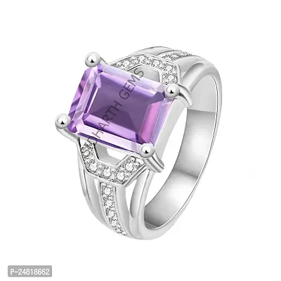 Jemskart 11.25 Ratti 10.25 Carat Amethyst Ring Katela Ring Original Certified Natural Amethyst Stone Ring Astrological Birthstone Silver Plated Adjustable Ring Size 16-28 for Men and Women,s-thumb0