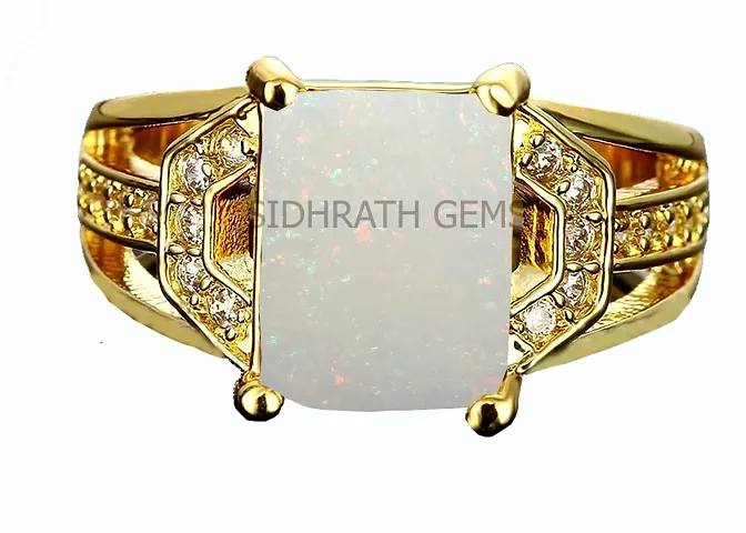 SIDHARTH GEMS 4.75 Ratti 3.25 Carat Rashi Ratan Fire Opal Loose Gemstone Plated Adjustable Ring for Men and Women