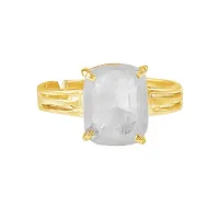 JEMSKART 9.25 Ratti 8.00 Carat AA++ Quality Certified Adjaistaible Gold Plated Ring Unheated Untreated Natural White Sapphire Pukhraj Loose Gemstone by Lab Certified-thumb1