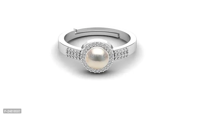 JEMSKART Pearl (Moti) 4.5 Cts or 5.25 Ratti Elegant Silver Plated Ring for Men and Women-thumb0