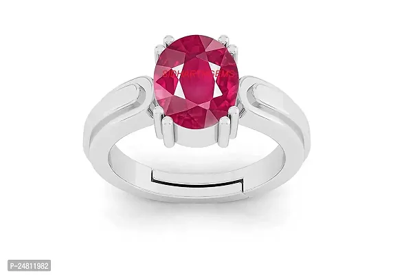 SIDHARTH GEMS 13.25 Ratti / 12.00 Carat Ruby (Manik/Manikya/Maneek) Gemstone Panchdhatu White Silver Plated Ring for Astrological Purpose {Lab - Teseted}