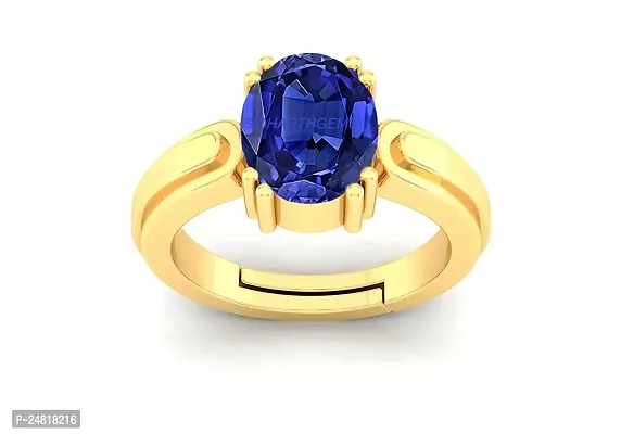 5.25 Ratti 4.00 Carat Lab - Certified Unheated Untreatet AAA+ Quality Natural Blue Sapphire Neelam Gold Adjustable Gemstone Ring for Women's and Men's