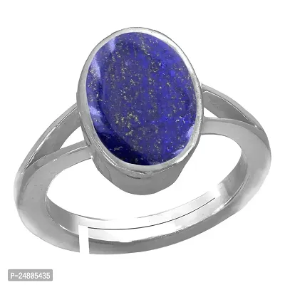 Sidharth Gems 6.25 Ratti 5.00 Carat Deluxe Quality Natural Lapiz/Lapis Silver Plated Adjustable Ring Gemstone by Lab Certified(Top AAA+) Quality