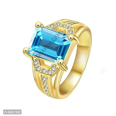 Jemskart 14.25 Ratti 13.00 Carat Special Quality Blue Topaz Free Size Adjustable Ring Gold Plated Gemstone by Lab Certified(Top AAA+) Quality for Man or Women