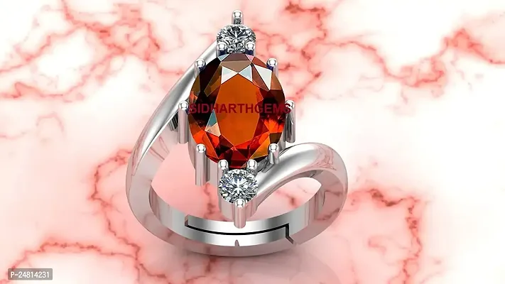 Sidharth Gems A1 Quality 10.70 Carat 11.25 Ratti Natural and Certified Natural Hessonite, Loose Gemstone Garnet Gomed Astrological Gemstone Adjustable Silver Ring for Men and Women-thumb2