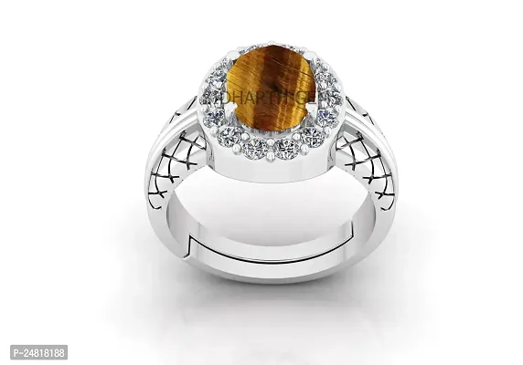 JEMSKART 4.25 Ratti Natural Tiger Eye Silver Ring Original Certified Tiger?s Eye Ring Oval Cut Gemstone Astrological Silver Plated Ring-thumb2