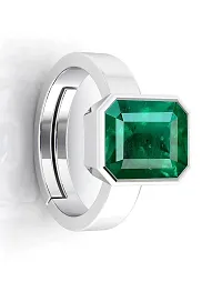 Sidharth Gems 15.00 Ratti Natural Emerald Ring (Natural Panna/Panna Stone Silver Plated) Original AAA Quality Gemstone Adjustable Ring Astrological Purpose for Men Women by Lab Certified-thumb1