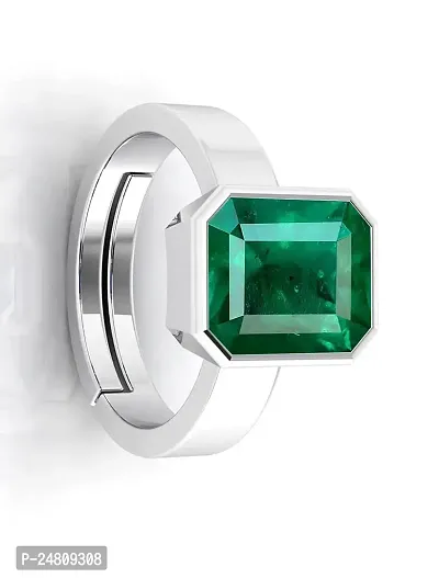 Sidharth Gems 15.00 Ratti Natural Emerald Ring (Natural Panna/Panna Stone Silver Plated) Original AAA Quality Gemstone Adjustable Ring Astrological Purpose for Men Women by Lab Certified-thumb2