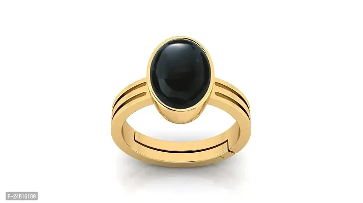 SIDHARTH GEMS 8.00 Carat Sulemani Hakik Ring Original Natural Black Haqiq Precious Gemstone Hakeek Astrological Gold Plated Adjustable Ring Size 16-24 for Men and Women