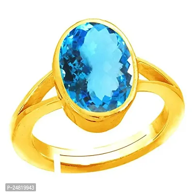 SIDHARTH GEMS 9.25 Ratti 8.00 Carat Special Quality Blue Topaz Free Size Adjustable Ring Gold Plated Gemstone by Lab Certified(Top AAA+) Quality for Man or Women