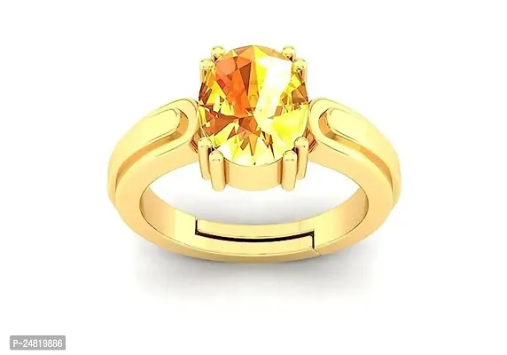 JEMSKART 11.25 Ratti 10.00 Carat Unheated Untreatet A+ Quality Natural Yellow Sapphire Pukhraj Gemstone Gold Plated Ring for Women's and Men's (Lab Certified)