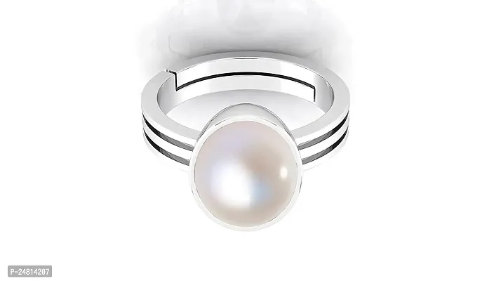 12.25 Ratti /11.00 Carat Natural Pearl Certified moti Adjustable panchhdhaatu/Ashtadhatu Silver Plated Ring for Men and Women-thumb2