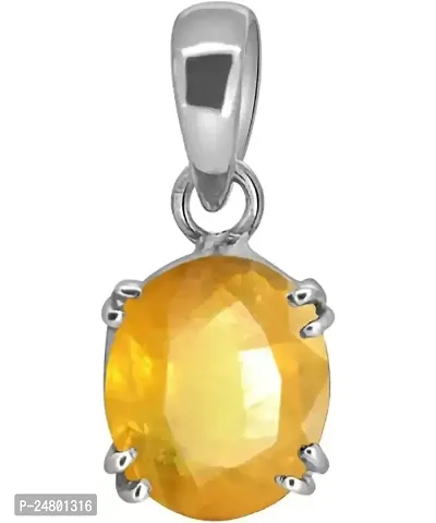 Sidharth Gems 8.25 Ratti/7.20 Carat AAA Certified Natural Yellow Sapphire Silver Plated Pendant/Locket for Men and Women