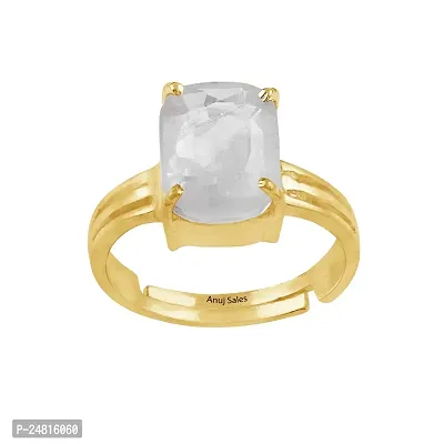 JEMSKART 9.25 Ratti 8.00 Carat AA++ Quality Certified Adjaistaible Gold Plated Ring Unheated Untreated Natural White Sapphire Pukhraj Loose Gemstone by Lab Certified