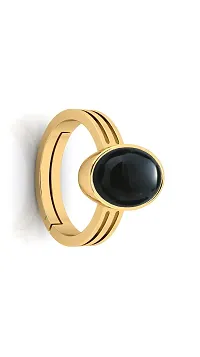 JEMSKART 12.25 Ratti Sulemani Hakik Ring Akik Ring Original Natural Black Haqiq Precious Gemstone Astrological Gold Plated Adjustable Ring Size-thumb1