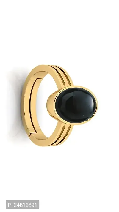 JEMSKART 12.25 Ratti Sulemani Hakik Ring Akik Ring Original Natural Black Haqiq Precious Gemstone Astrological Gold Plated Adjustable Ring Size-thumb2