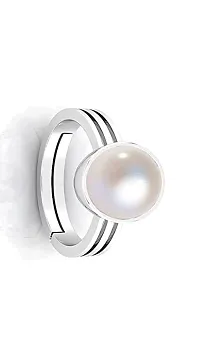 SIDHARTH GEMS Certified Pearl Stone/Moti 5.25 Ratti Natural Stone Round Shape Silver Metal Adjustable Ring for Men and Women-thumb1