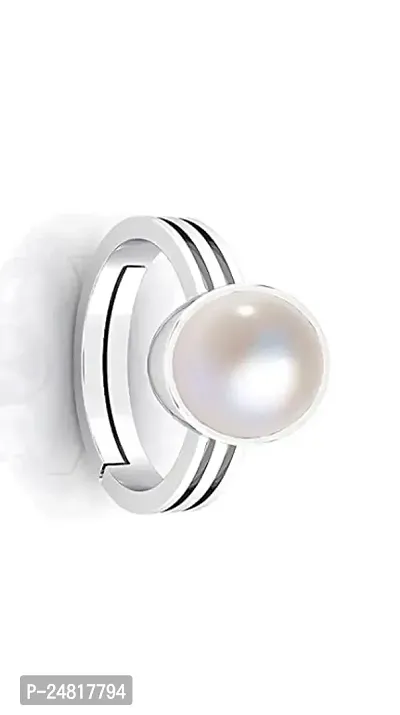 SIDHARTH GEMS Certified Pearl Stone/Moti 5.25 Ratti Natural Stone Round Shape Silver Metal Adjustable Ring for Men and Women-thumb2