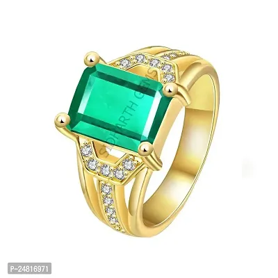 SIDHARTH GEMS Certified Natural AA++ Quality 5.25 Ratti 4.00 Carat Zambian Emerald Panna Gold Adjustable Ring for Women's and Men's-thumb0