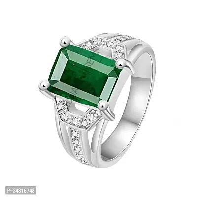 Jemskart 11.00 Ratti Natural Emerald Ring (Natural Panna/Panna stone Silver Plated Ring) Original AAA Quality Gemstone Adjustable Ring Astrological Purpose For Men Women By Lab Certified