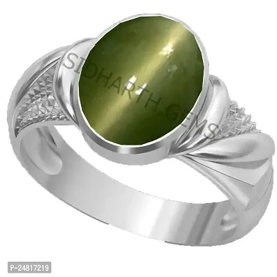 SIDHARTH GEMS Certified 5.55 Carat Natural Cat's Eye Stone Silver Adjustable Ring for Men and Women