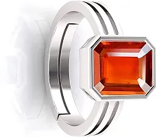 Sidharth Gems 15.25 Ratti / 14.00 Carat Natural Certified Hessonite/Garnet/Gomed Loose Gemstone Silver Plated Adjustable Ring Sizes Between 15 to 28 for Men's and Women's-thumb1