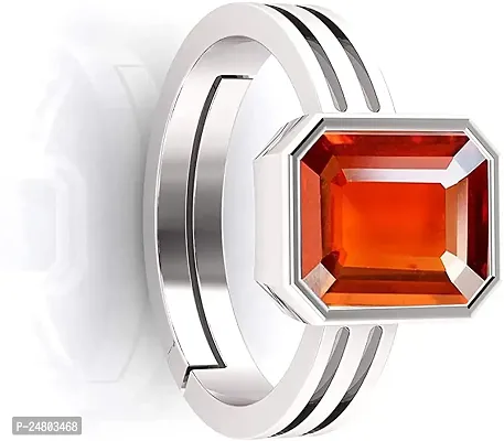 Sidharth Gems 15.25 Ratti / 14.00 Carat Natural Certified Hessonite/Garnet/Gomed Loose Gemstone Silver Plated Adjustable Ring Sizes Between 15 to 28 for Men's and Women's-thumb2