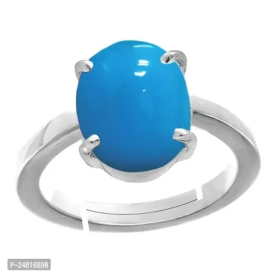 JEMSKART 10.25 Ratti 9.00 crt Turquoise Firoza Sky Blue Gemstone Panchdhatu Adjustable Silver Plated Ring for Men and Women