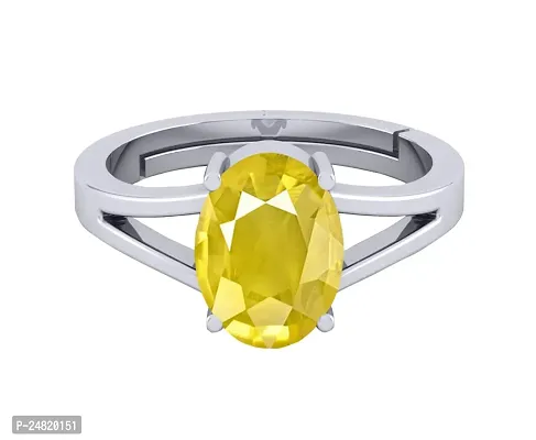 SIDHARTH GEMS 7.55 carat A+ Quality Natural Yellow Sapphire Pukhraj Gemstone Silver Plated Ring for Women's and Men's (Lab Certified)-thumb3