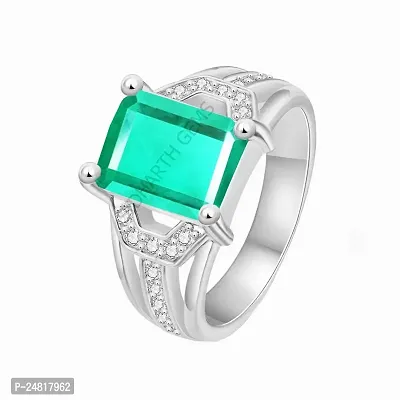 SIDHARTH GEMS 5.25 Ratti Panna Stone Original Certified Panna Stone Emerald Ring Silver Plated Adjustable Woman Man Ring With Lab Certificate