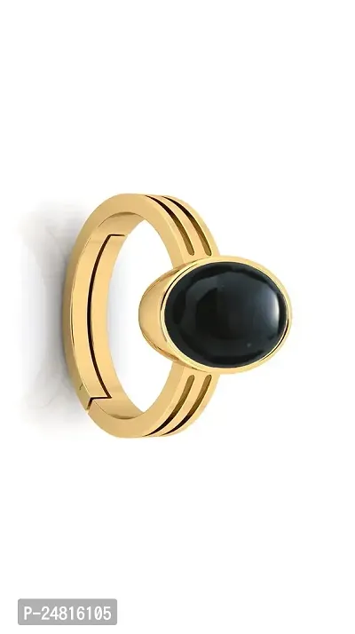 SIDHARTH GEMS 12.50 Ratti Black Sulemani Hakik Stone Ashtdhatu Gold Plated Adjustable Ring Original and Certified Natural Sulemani Kaala hakik Gemstone For Men Or Women's-thumb2