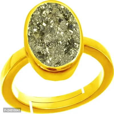 SIDHARTH GEMS 10.00 Ratti 9.00 Crt Natural Pyrite Ring Genuine Gold Plated Adjustable Ring For Men And Women