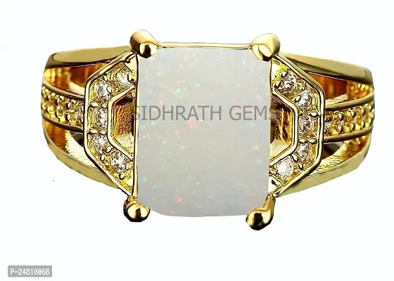 SIDHARTH GEMS 6.00 Carat 7.25 Ratti Astrological Purpose Natural Australian AA++ Quality White Opal Gemstone Gold Plated Adjustable Ring for Men and Women-thumb2