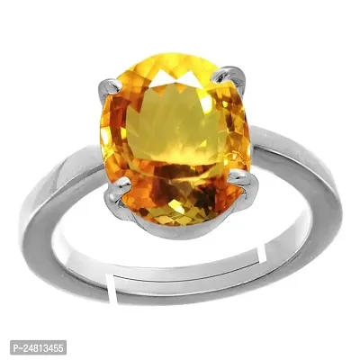 Jemskart 11.00 Ratti to 10.25 Carat Original Oval Shape sunela Stone Silver Plated Ring Original sunehla Stone Citrine Topaz Stone for Unisex