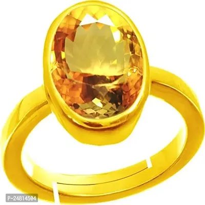 SIDHARTH GEMS 11.25 Ratti 10.25 Carat Citrine Ring Sunela Certified Natural Original Oval Cut Precious Gemstone Citrine Gold Plated Adjustable Ring Size 16-24 November Birthstone for Unisex