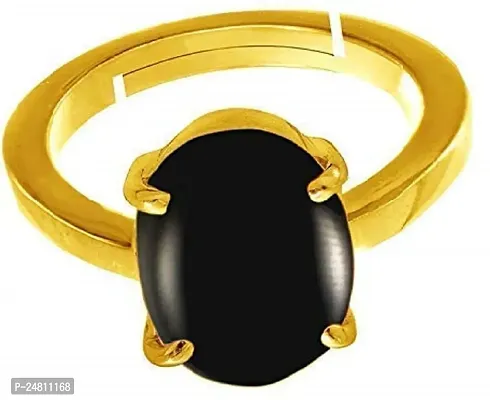 SIDHARTH GEMS 4.00 Ratti 3.00 Carat Black Onyx Stone Ashtdhatu Adjustable Ring Certified Sulemani Kaala hakik Gemstone Ashta dhatu Free Size Anguthi untreated for Men and Women Gold matel Ring-thumb4