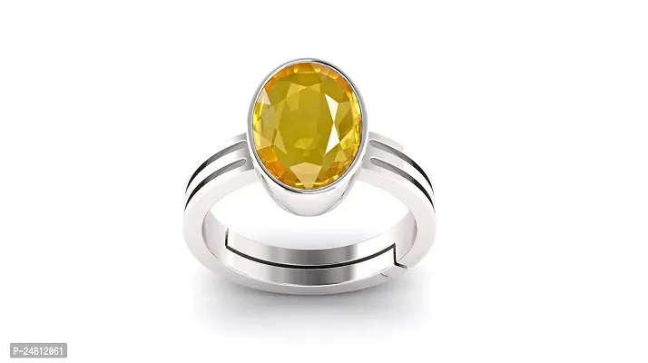 SIDHARTH GEMS 3.25 Carat 4.00 Ratti Natural Yellow Sapphire Pukhraj Stone Panchdhatu Adjustable Silver Ring for Men and Women