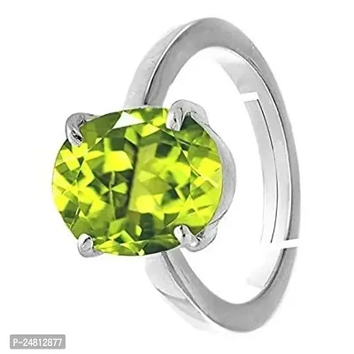 Sidharth Gems 3.00 Ratti Certified Natural Green Peridot Gemstone Silver Plated Adjustable Ring/Anguthi for Men and Women-thumb3