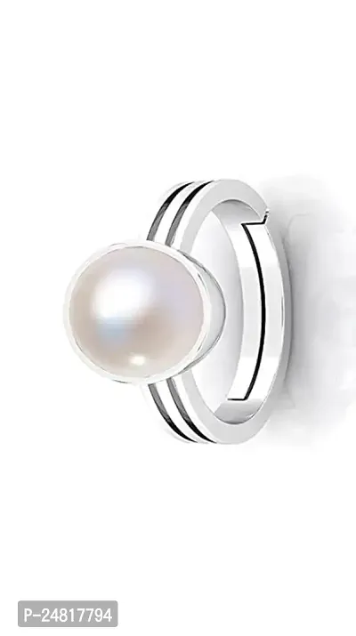 SIDHARTH GEMS Certified Pearl Stone/Moti 5.25 Ratti Natural Stone Round Shape Silver Metal Adjustable Ring for Men and Women-thumb3