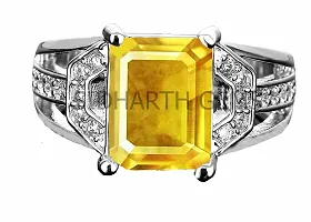 Jemskart 9.25 Ratti 8.00 Carat Unheated Untreatet A+ Quality Natural Yellow Sapphire Pukhraj Gemstone Silver Plated Ring for Women's and Men's (Lab Certified)-thumb1