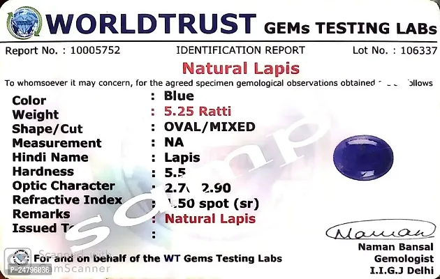 Sidharth Gems Certified Unheated Untreatet 5.25 Ratti 4.42 Carat A+ Quality Natural Lapis Lazuli Lajward Stone Loose Gemstone for Women's and Men's-thumb3