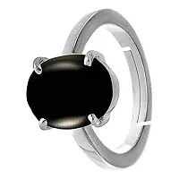 Certified 12.25 Ratti Natural Black Onyx Chalcedony Adjustable Ring (Sulemani Hakik Silver Plated Gemstone by Lab Certified(Top AAA+) Quality for Men and Women-thumb1