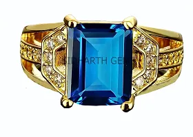 SIDHARTH GEMS 14.25 Ratti 13.00 Carat Special Quality Blue Topaz Free Size Adjustable Ring Gold Plated Gemstone by Lab Certified(Top AAA+) Quality for Man or Women-thumb1