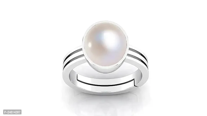 12.25 Ratti /11.00 Carat Natural Pearl Certified moti Adjustable panchhdhaatu/Ashtadhatu Silver Plated Ring for Men and Women