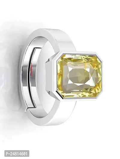 Sidharth Gems 4.25 Ratti 3.00 Carat Unheated Untreatet A+ Quality Natural Yellow Sapphire Pukhraj Gemstone Silver Plated Ring for Women's and Men's {Lab Certified}-thumb2