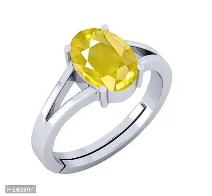 SIDHARTH GEMS 7.55 carat A+ Quality Natural Yellow Sapphire Pukhraj Gemstone Silver Plated Ring for Women's and Men's (Lab Certified)-thumb2