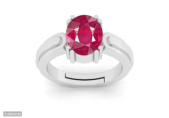 Sidharth Gems 7.00 Ratti 6.00 Carat A+ Quality Natural Burma Ruby Manik Unheated Untreatet Gemstone Silver Plated Ring for Women's and Men's(GGTL Lab Certified)