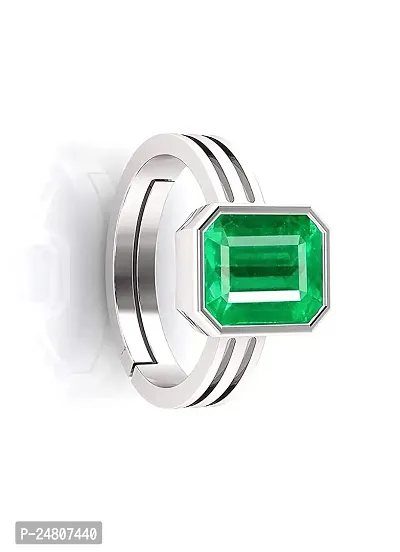 Sidharth Gems Natural Panna Astrological Ring 2.25 Ratti 1.30 Carat Genuine and Certified Emerald Adjustable Silver Ring for Women's and Men's-thumb2